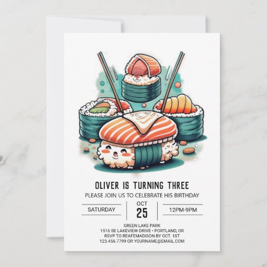 Schattigee Sushi Party Verjaardag Kaart (Voorkant)