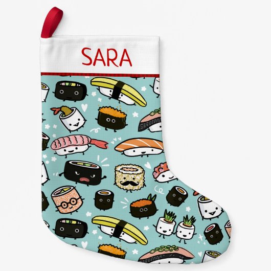 Schattigee Sushi Patroon Grappig Kawaii Food Vakan Kleine Kerstsok (Voorkant)