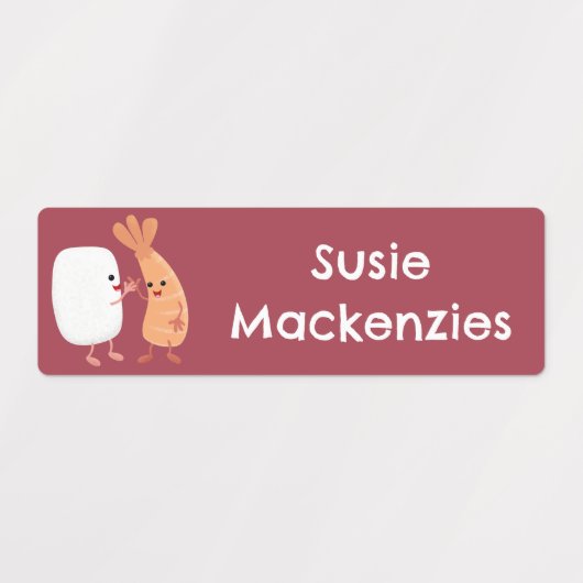 Schattigee sushi rijstgarnalen cartoon gepersonali labels (Design 1)