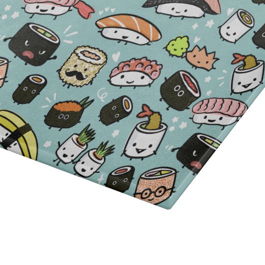 Schattigee sushi-tekens | Kawaii Sushi Patterned Snijplank (Hoek)
