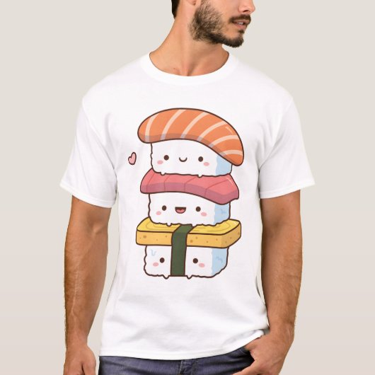 Schattigee Sushi Trio Stack, Kawaii Japans eten T-shirt (Voorkant)