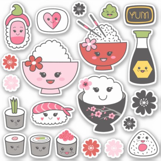 Schattigee sushi vinyl Stickers (Voorkant)