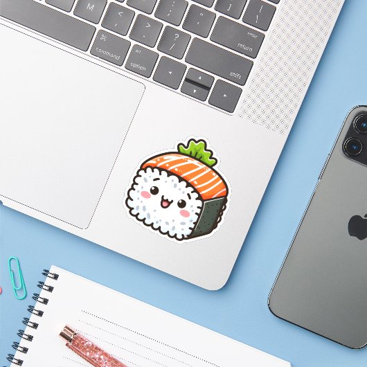 Schattigee sushi vinyl Stickers (Laptop met iPhone)