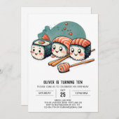 Schattigee Sushi Wonderland Printable Birthday Kaart (Voorkant / Achterkant)