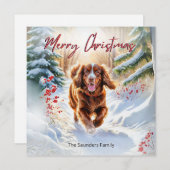 Schattigee Sussex Spaniel In Sneeuwwinter Vrolijk  Feestdagenkaart (Voorkant / Achterkant)