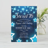 Schattigee Sweet 16 Uitnodiging op maat met sterve (Staand voorkant)