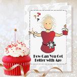 Schattigee Sweet 80th Birthday Vrouw Cartoon Humor Kaart<br><div class="desc">Deze lieve en grappige 80e verjaardagskaart is voor de vrouw die niet beter kan worden met de leeftijd omdat ze al perfect is! Personaliseer uw bericht binnen voor de speciale dame</div>
