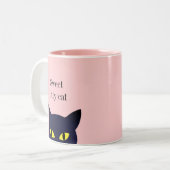 Schattigee Sweet Black Cat Face & Kalligrafie op R Tweekleurige Koffiemok (Voorkant links)
