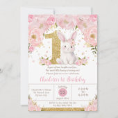 Schattigee Sweet Bunny Konijn Roze Bloemen 1e Verj Kaart (Voorkant)