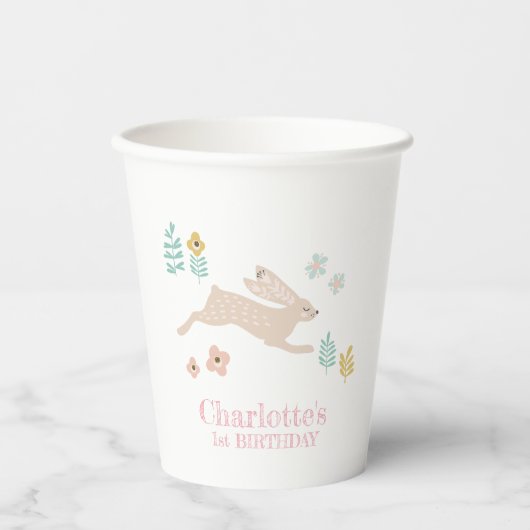 Schattigee Sweet Bunny Rabbit Animal 1e Verjaardag Papieren Bekers (Voorkant)