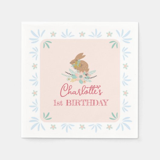 Schattigee Sweet Bunny Rabbit Animal 1e Verjaardag Servet (Voorkant)