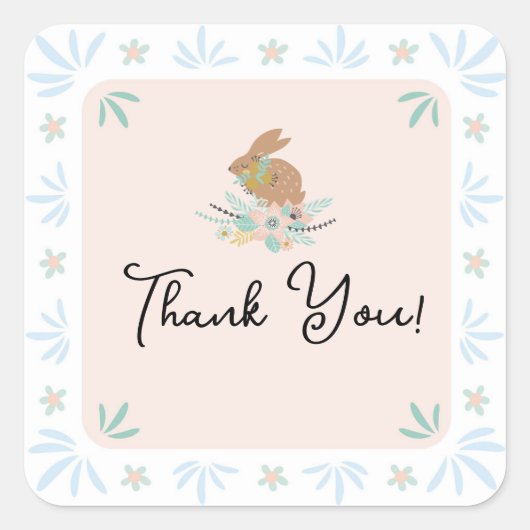 Schattigee Sweet Bunny Rabbit Animal 1e Verjaardag Vierkante Sticker (Voorkant)