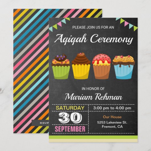 Schattigee Sweet Cupcake Aqeeqah | Aqiqah Ceremony Kaart (Voorkant / Achterkant)