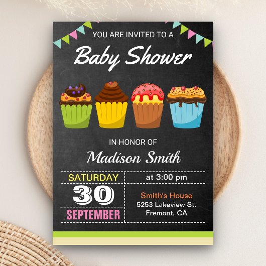 Schattigee Sweet Cupcake Baby shower Invitation Kaart
