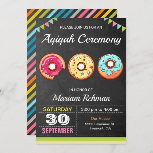 Schattigee Sweet Donut Aqeeqah | Aqiqah Ceremony Kaart (Voorkant / Achterkant)