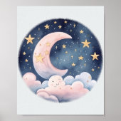 Schattigee Sweet Dreams Moon Stars Clouds Kinderka Poster (Voorkant)