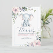 Schattigee Sweet Elephant Floral verjaardagsuitnod Kaart (Staand voorkant)