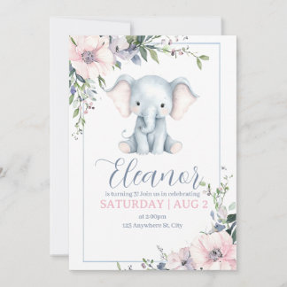 Schattigee Sweet Elephant Floral verjaardagsuitnod Kaart