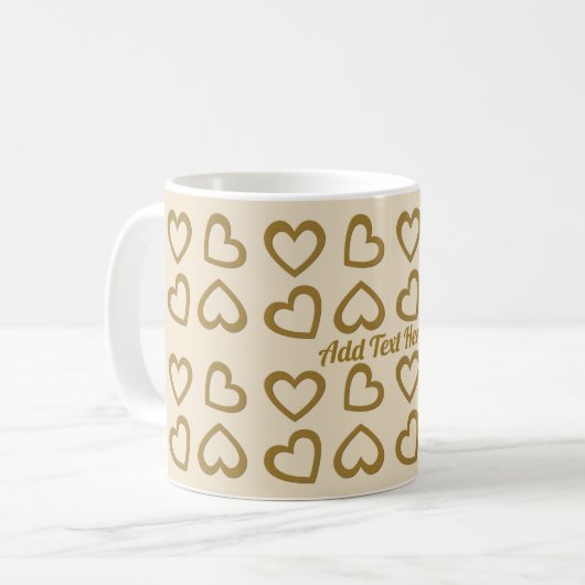Schattigee Sweet Hearts Pattern Mok in Beige & Gol (Voorkant links)