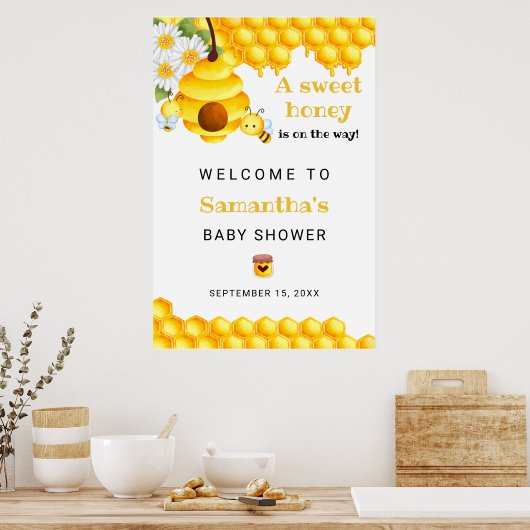 Schattigee Sweet Honey Bee Welkom Baby shower Post Poster (Keuken)