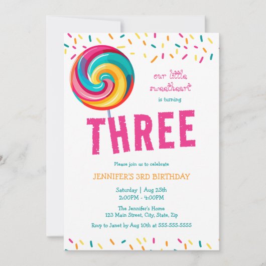 Schattigee Sweet Lollipop Snoep 3e verjaardag Kaart (Voorkant)
