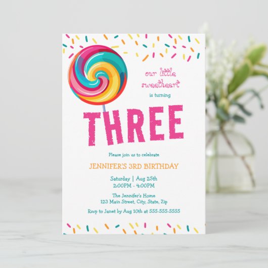 Schattigee Sweet Lollipop Snoep 3e verjaardag Kaart (Staand voorkant)