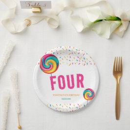 Schattigee Sweet Lollipop Snoep 4e verjaardag Papieren Bordje