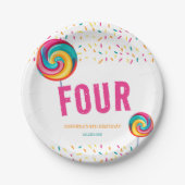 Schattigee Sweet Lollipop Snoep 4e verjaardag Papieren Bordje (Voorkant)