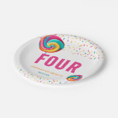 Schattigee Sweet Lollipop Snoep 4e verjaardag Papieren Bordje (Gekanteld)