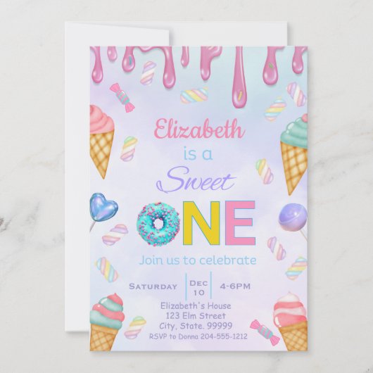 Schattigee Sweet One verjaardagsuitnodiging voor m Kaart (Voorkant)