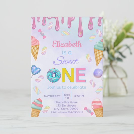 Schattigee Sweet One verjaardagsuitnodiging voor m Kaart (Staand voorkant)