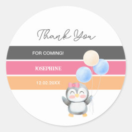 Schattigee Sweet Penguin Balloon Girl Verjaardag B Ronde Sticker