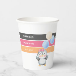 Schattigee Sweet Penguin Balloon Girl Verjaardag Papieren Bekers