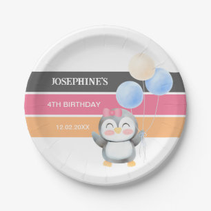 Schattigee Sweet Penguin Balloon Girl Verjaardag Papieren Bordje