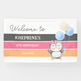 Schattigee Sweet Penguin Balloon Girl Verjaardag W Spandoek