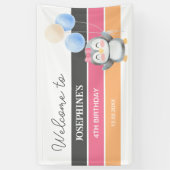 Schattigee Sweet Penguin Balloon Girl Verjaardag W Spandoek (Verticaal)