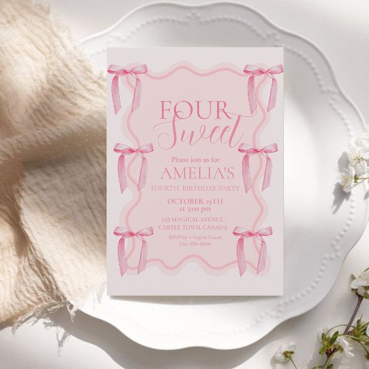 Schattigee Sweet Pink Bow 4e verjaardagsfeestje Kaart