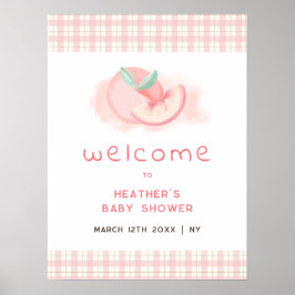 Schattigee Sweet Pink Gingham Peach Baby shower We Poster
