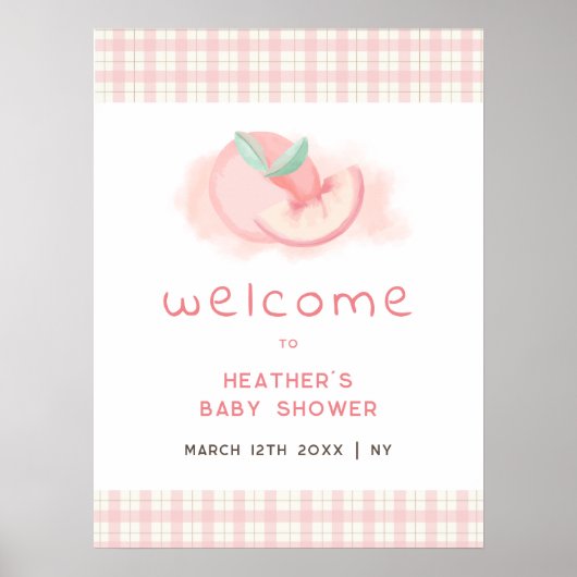 Schattigee Sweet Pink Gingham Peach Baby shower We Poster (Voorkant)