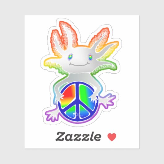 Schattigee Sweet Rainbow Axolotl w/Peace Sign Stic Sticker (Vel)