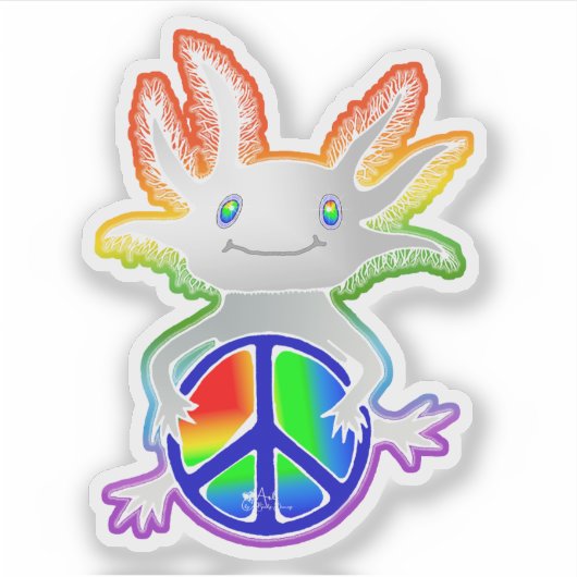 Schattigee Sweet Rainbow Axolotl w/Peace Sign Stic Sticker (Voorkant)