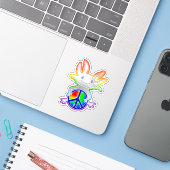 Schattigee Sweet Rainbow Axolotl w/Peace Sign Stic Sticker (Laptop met iPhone)