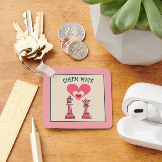 Schattigee Sweet Retro Funny Checkmate Valentijn C Sleutelhanger (Bureau)