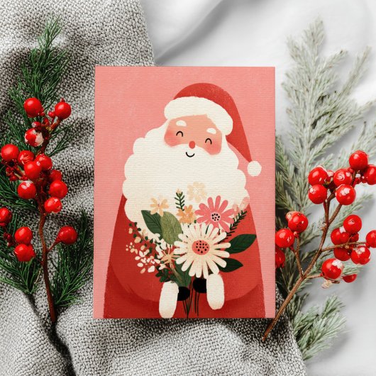 Schattigee Sweet Santa Claus Feestelijke Bloemenke Briefkaart
