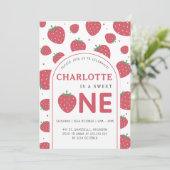 Schattigee Sweet Strawberry 1e verjaardagsfeestje Kaart (Staand voorkant)