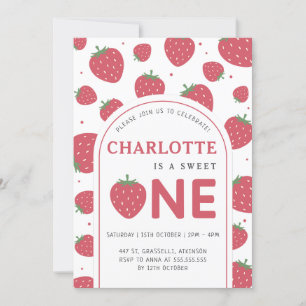 Schattigee Sweet Strawberry 1e verjaardagsfeestje Kaart
