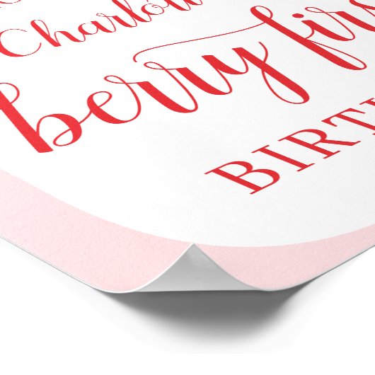 Schattigee Sweet Strawberry 1st Verjaardag Welkom Poster (Hoek)