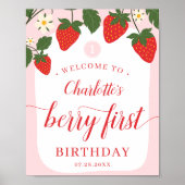 Schattigee Sweet Strawberry 1st Verjaardag Welkom Poster (Voorkant)