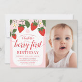 Schattigee Sweet Strawberry 1st Verjaardagsfoto Kaart (Voorkant)