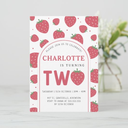 Schattigee Sweet Strawberry 2e verjaardagsfeestje Kaart (Staand voorkant)